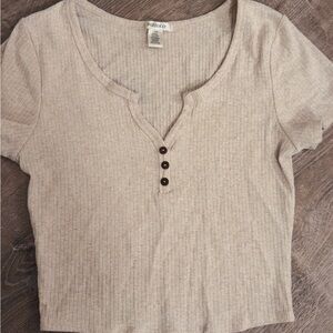 Women's Light Brown Ribbed Crop Top